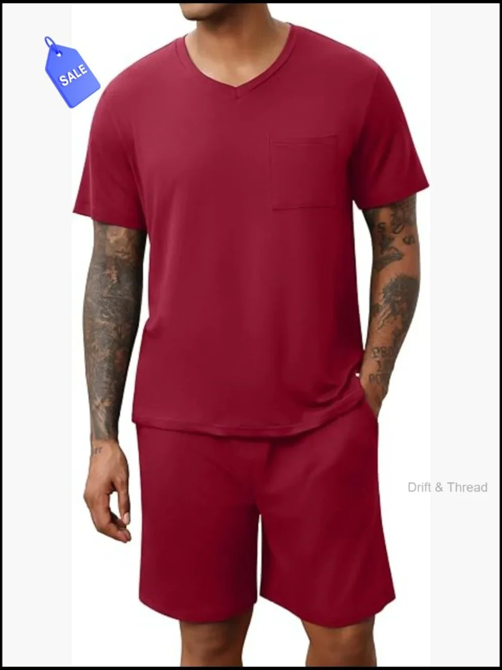 Men's Pajama Set V-Neck Short Sleeve Lounge Set with Pockets S-XXL